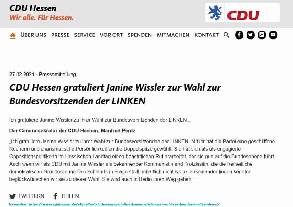 CDU-Hessen gratuliert Janine Wissler