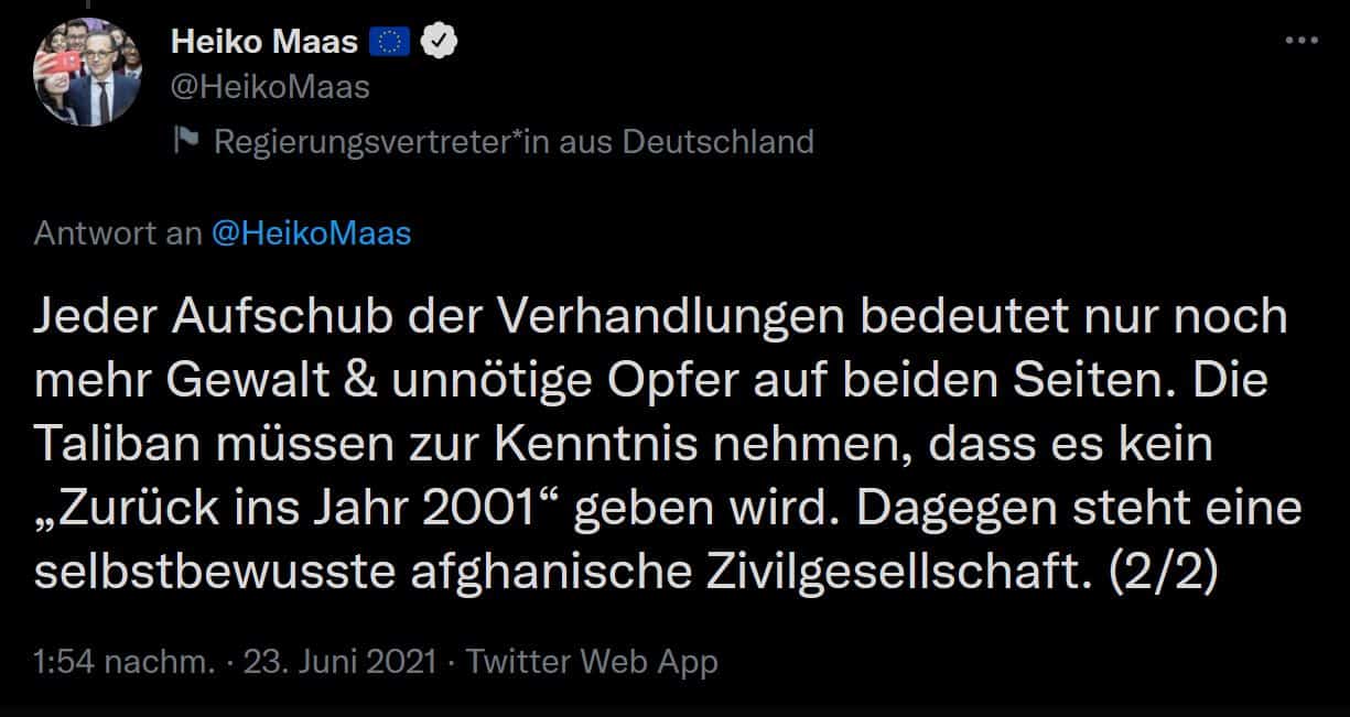 Heiko Maas Tweet - Afghanische Zivilgesellschaft